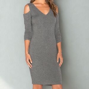 Bailey 44 NWT  MURIAL Gray Cold Shoulder Long Sleeve Knit Sweater Mini Dress XS